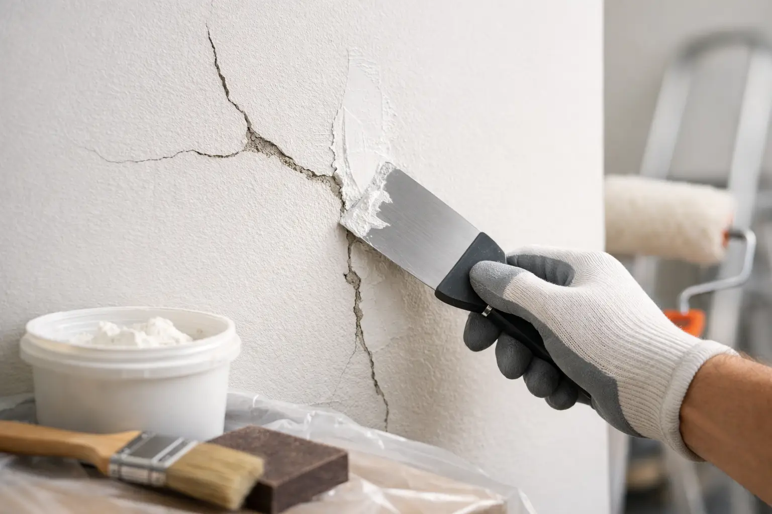 Réparation de fissures mur avant peinture